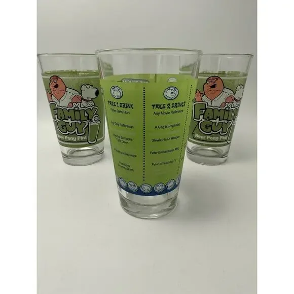 Set Of 3 Family Guy Drinking Pint Glass Game Official 2004 Funny Gift Barware - Picture 3 of 7